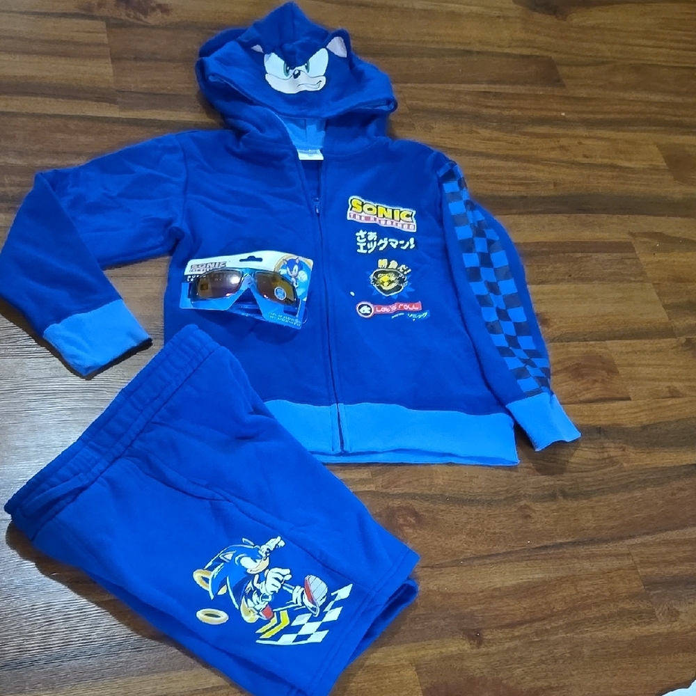 SONIC NEW Blue Kids Hoodie and Pants Set + Sunglasses Boys Size 8